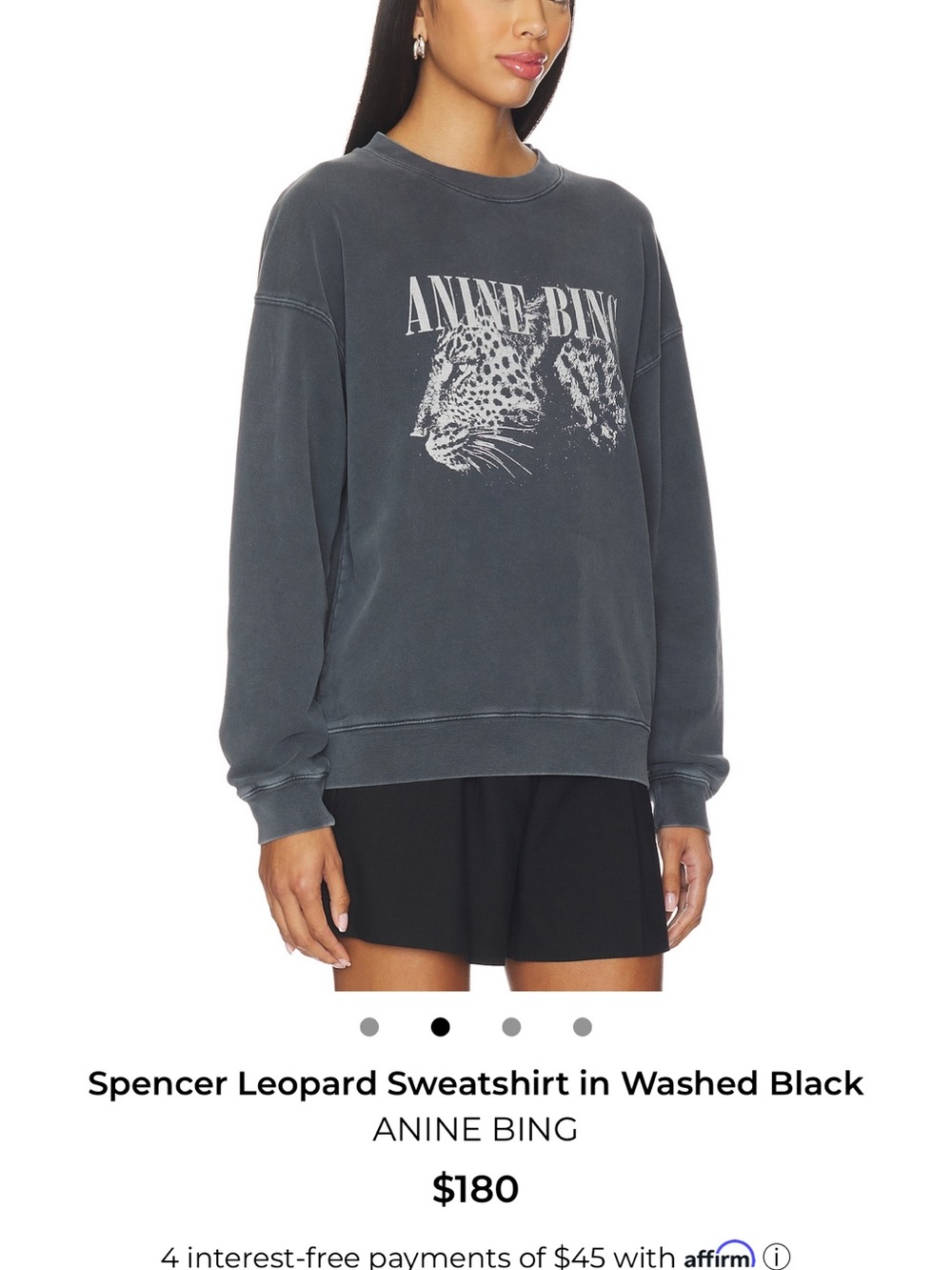 Anine Bing Washed Black Leopard Graphic Crewneck Sweatshirt